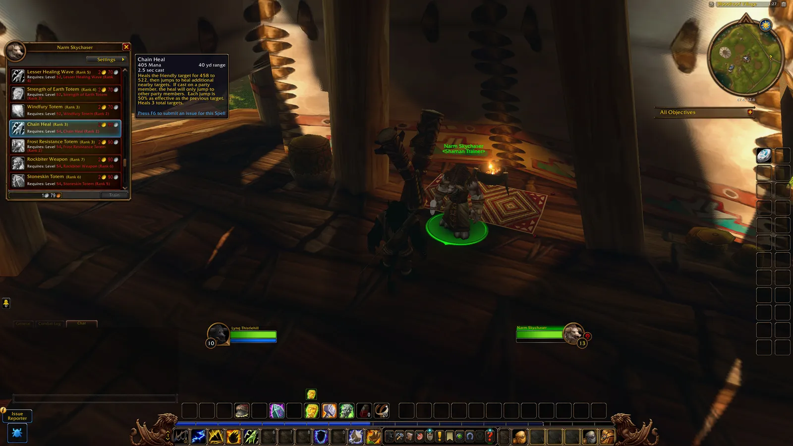 Chain Heal in the Shaman trainer window, with its tooltip