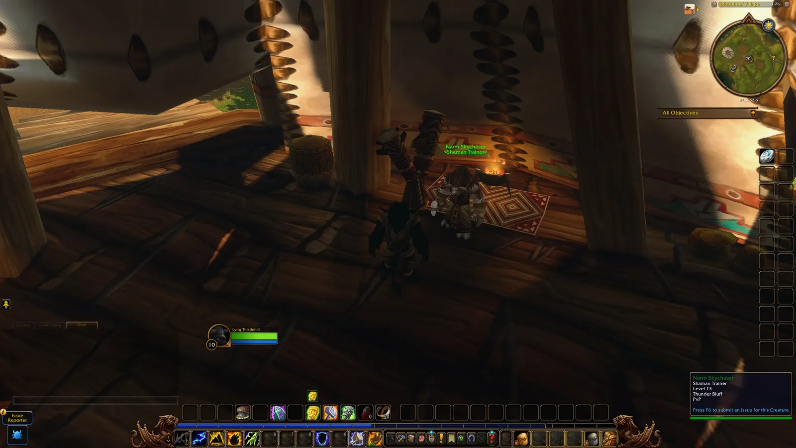 A Tauren Shaman at the Shaman trainer in Mulgore